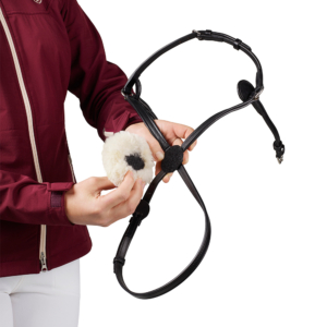 Arena grackle bridle with padded noseband – Arena_GrackleNoseband_ChangeablePad_Fleece_BLK