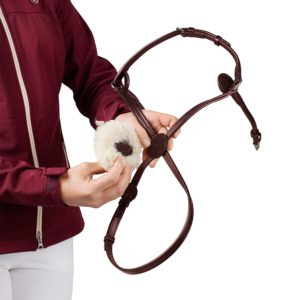 Arena grackle bridle with padded noseband – Arena_GrackleNoseband_ChangeablePad_Fleece_BRN