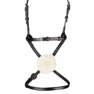 Arena grackle bridle with padded noseband – Arena_GrackleNoseband_fleece_behind_BLK