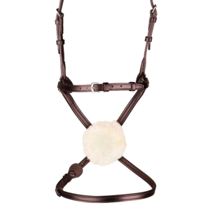Arena grackle bridle with padded noseband – Arena_GrackleNoseband_fleece_behind_BRN