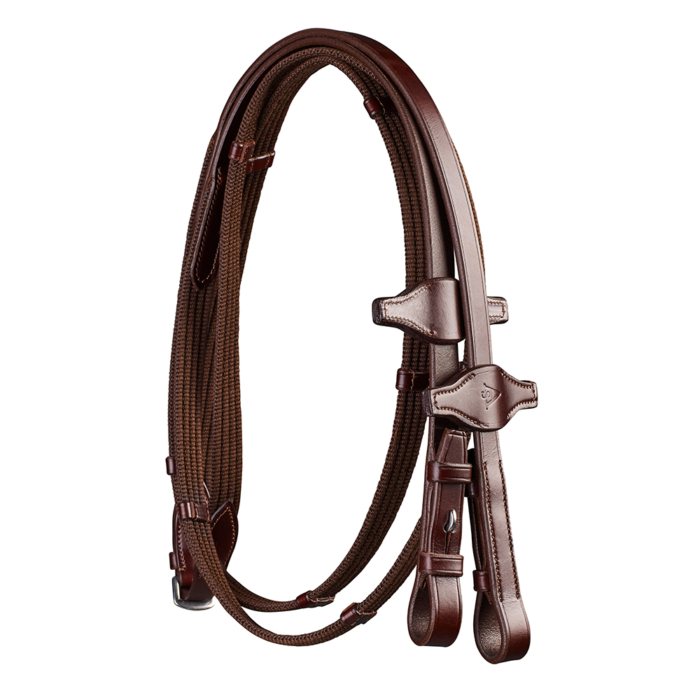 Arena web reins with finger notches – Arena_WebbingReins_Coil_BRN